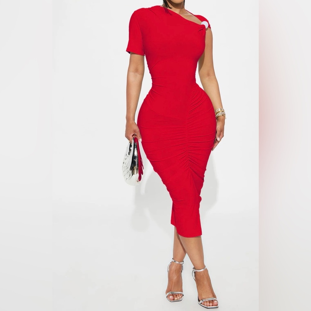 Plus Size Red Ruched Dress